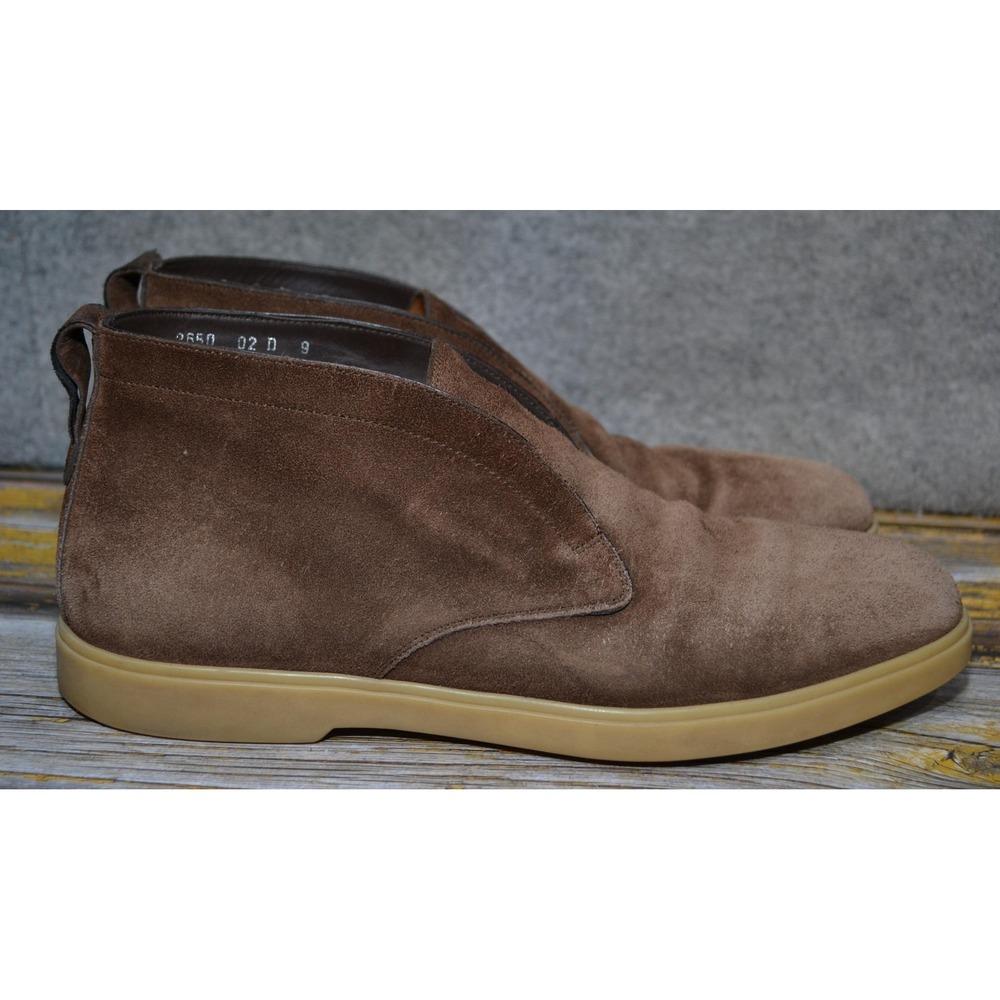 Santoni Boots Mens 9 Brown Suede Slip On Ankle Rubber Sole Made Italy 2650